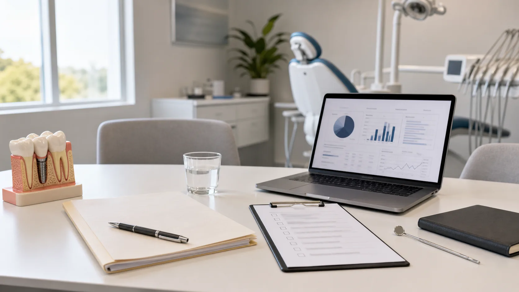Confidential Ontario dental practice sale planning table with valuation charts, checklist and dental model